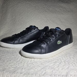Lacoste Renard CIW SPM Men's Black Leather Sneakers Low Top Blue Logo Size 10.5